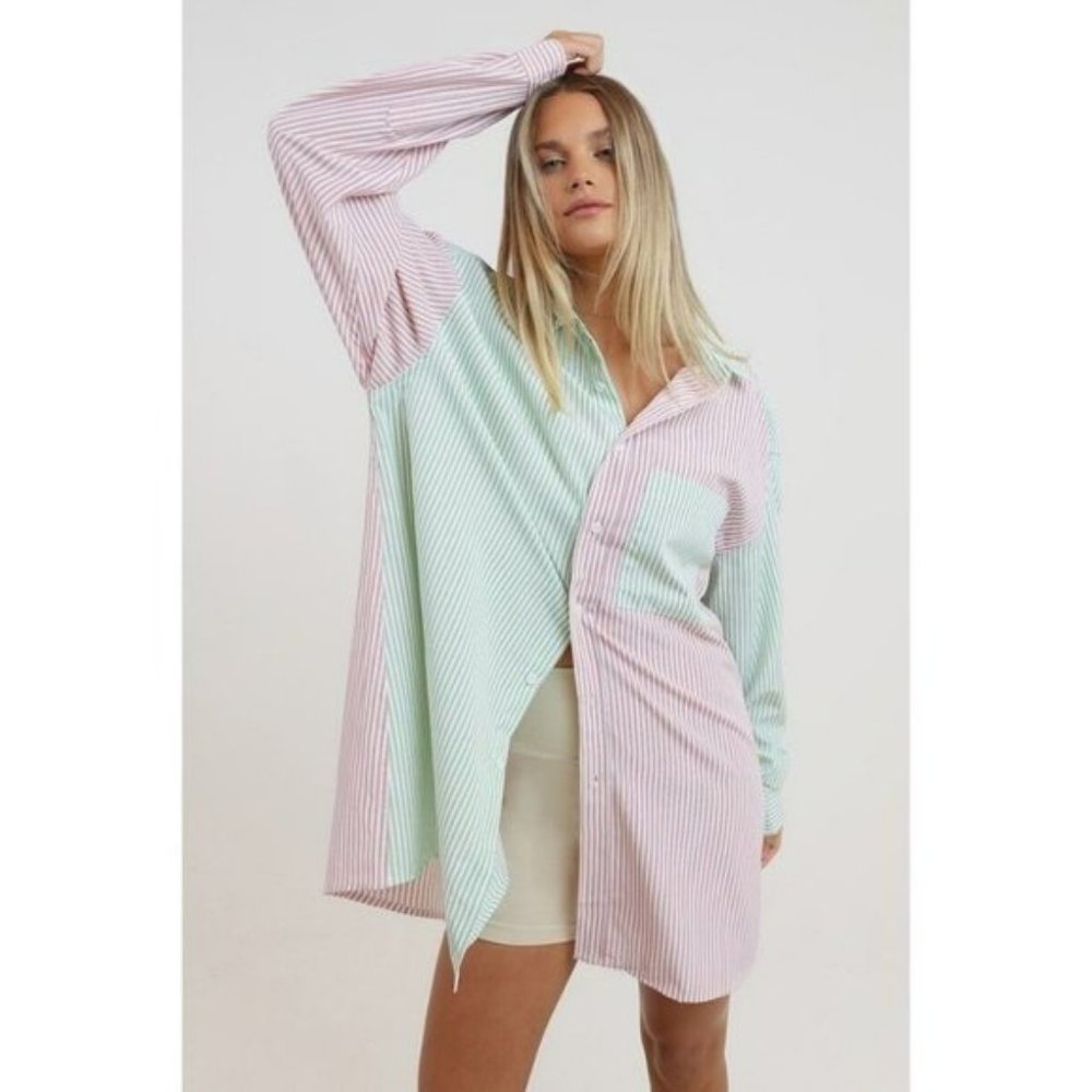 BNWT Blanca Benny Shirt Lime Pink Size M-L Long Sleeve